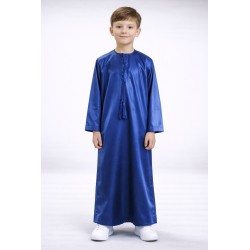 Qamis de satén emiratí para niños - Azul marino
