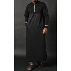 Qamis Long Eminence - Black with gold embroidery - Qabail
