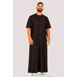 Katoenen Emirati Qamis met korte mouwen in donkerbruin