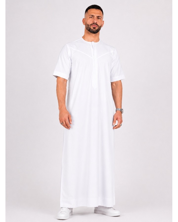 Qamis emirati coton manches courtes Blanche