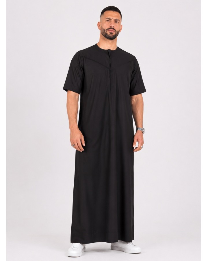 Algodón emiratí de manga corta Qamis Negro