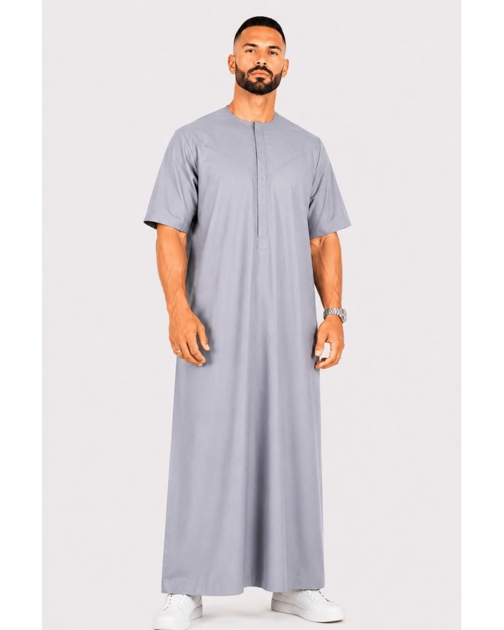 Emirati Qamis algodón manga corta gris claro
