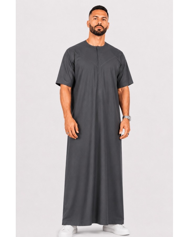 Qamis emirati coton manches courtes gris