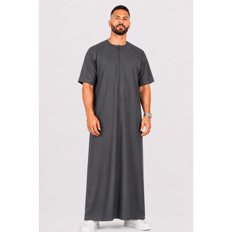 Qamis emirati coton manches courtes gris
