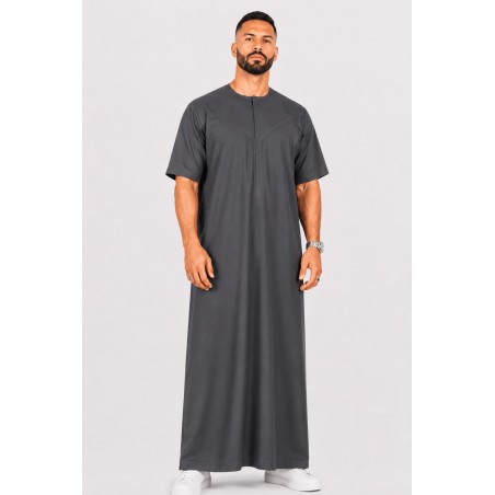 Qamis emirati coton manches courtes gris