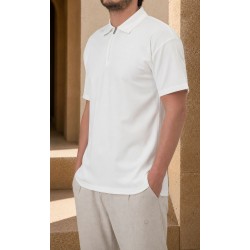 Oversized zip polo shirt QTT3002 ecru - Qabail