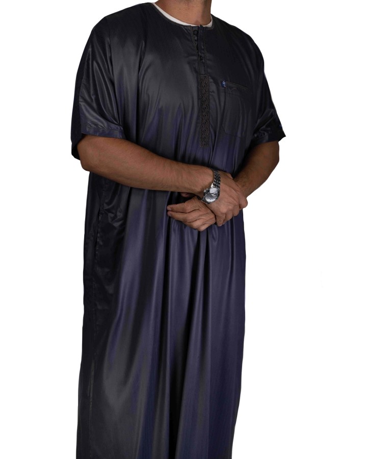 Qamis Ikaf Anthracite - Tissu satiné - Manches courtes