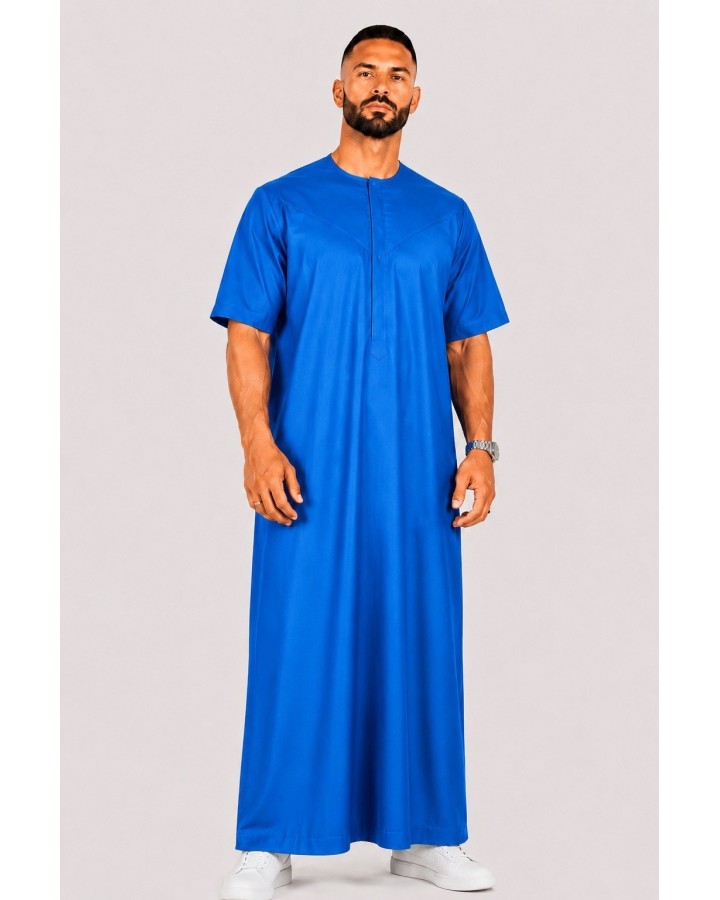 Qamis Emirati manches courtes Bleu clair - Satiné Precious