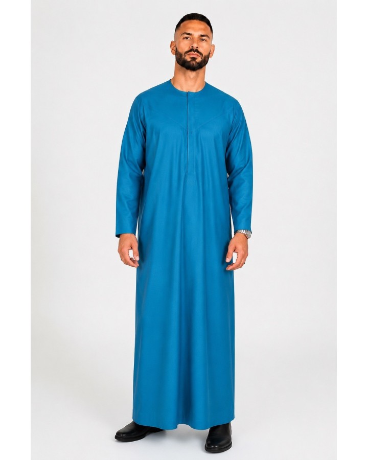 Qamis Emirati Bleu clair - Tissu Satiné