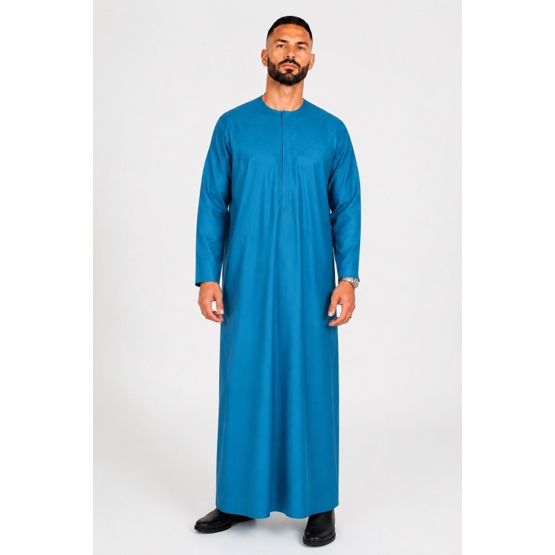 Lyseblå emiratisk qamis - satin stof