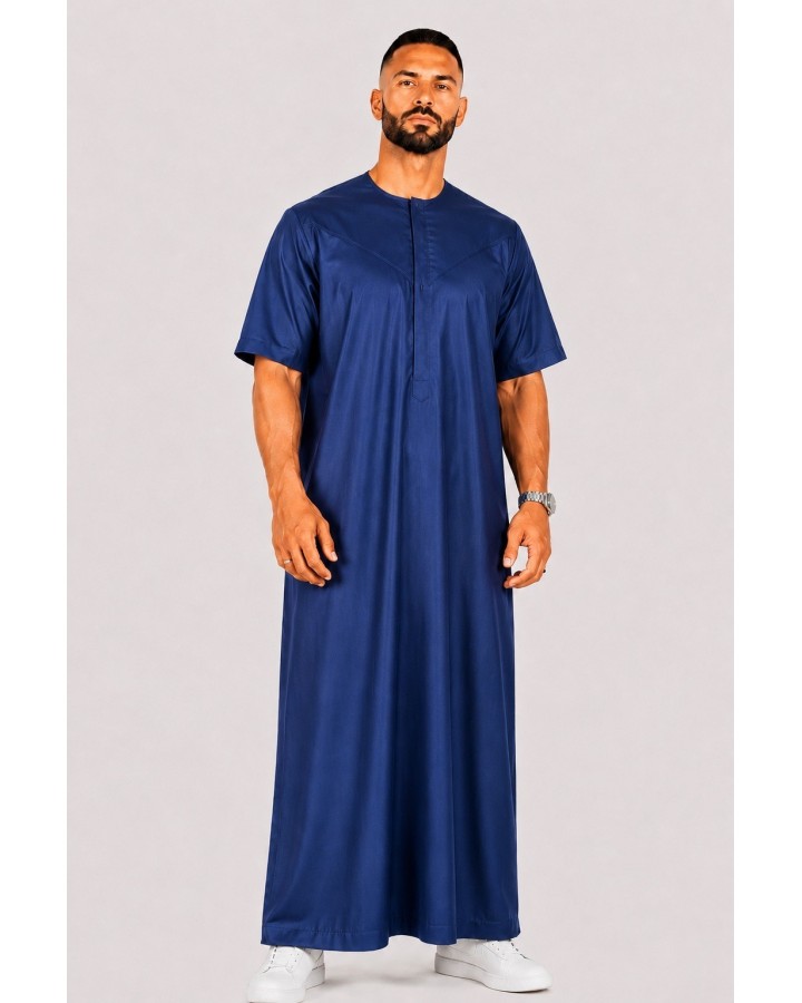 Emiratischer Qamis mit kurzen Ärmeln Marineblau - Satin Precious