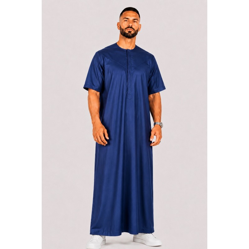 Emiratischer Qamis mit kurzen Ärmeln Marineblau - Satin Precious