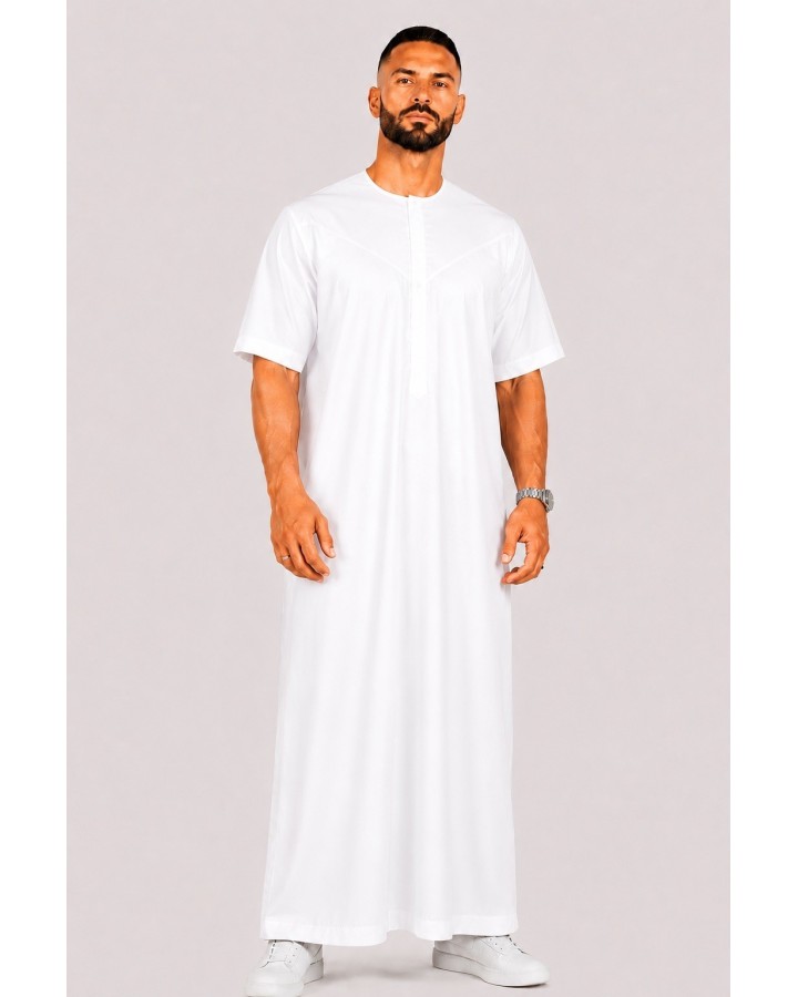 Qamis Emirati Kurzarm Weiß - Satin Precious
