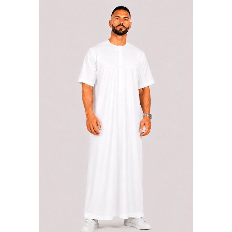 Qamis Emirati manches courtes Blanc - Satiné Precious
