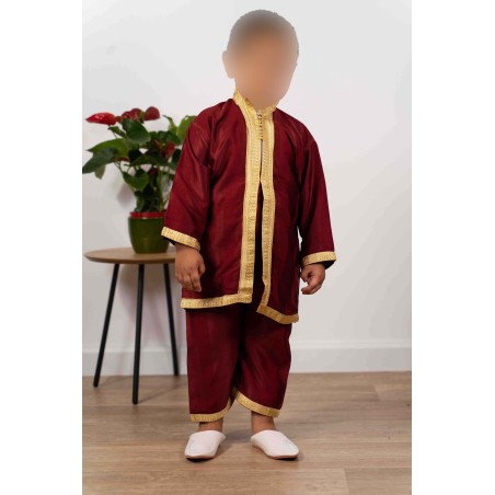 Jabador enfant 3 pièces - Tenue de circoncision enfant - Grenat