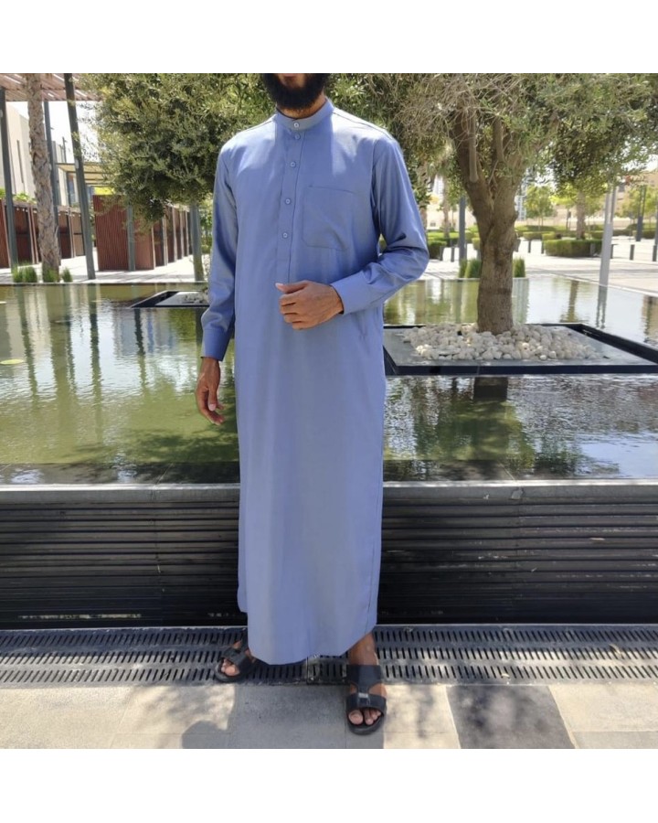 Qamis Saoudien Bleu Grisé - Coton