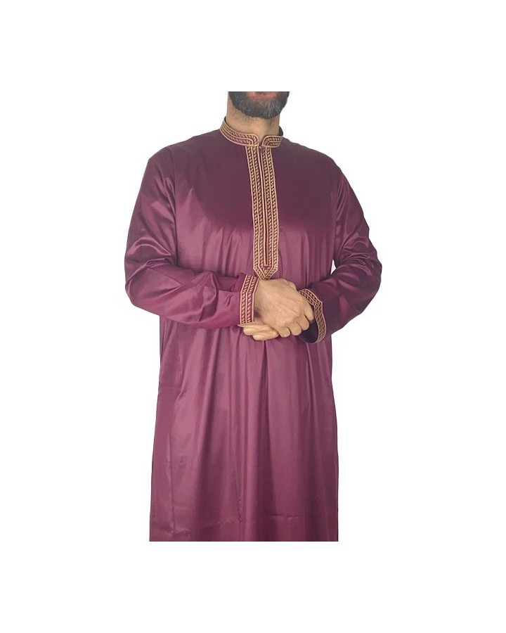 Qamis Sultan Bordeaux / Aur - cu broderie - Bumbac