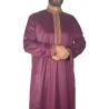 Qamis Sultan Bordeaux / Ouro - com bordado - Algodão