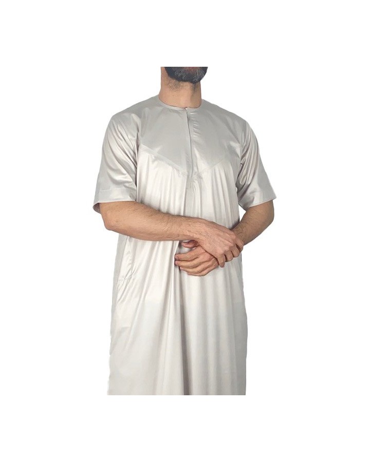 Qamis Emirati a maniche corte Beige - Satiné Precious