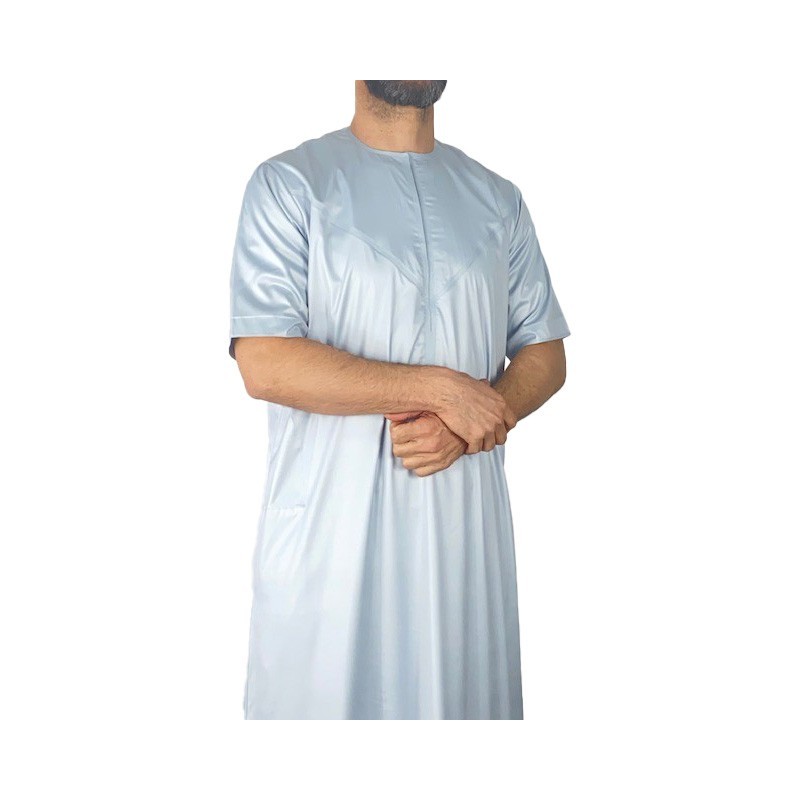 Qamis Emirati manches courtes Gris clair - Satiné Precious