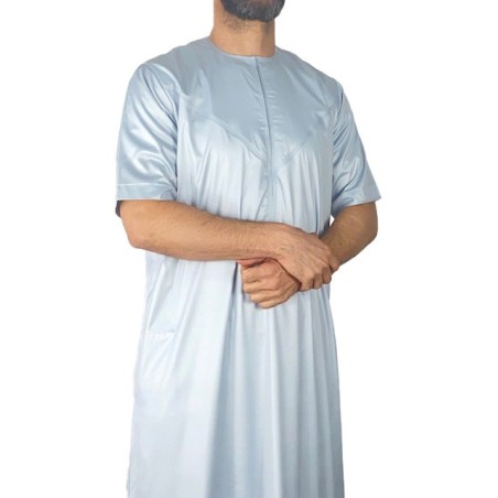 Qamis Emirati manches courtes Gris clair - Satiné Precious