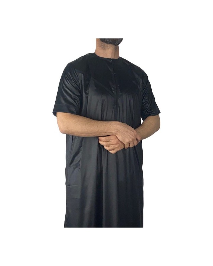 Qamis Emirati manches courtes Noir - Satiné Precious