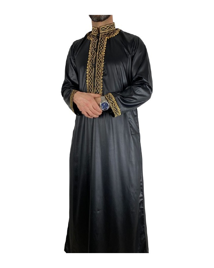 Qamis Sultan Blanc / Doré - avec brodure - Coton