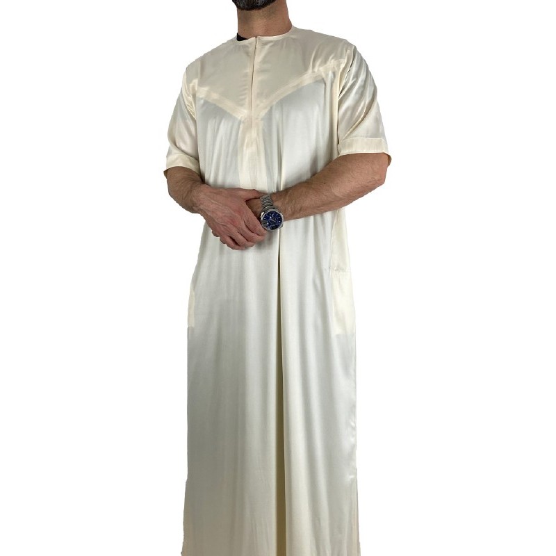 Qamis Emirati manches courtes Blanc cassé - Satiné Precious