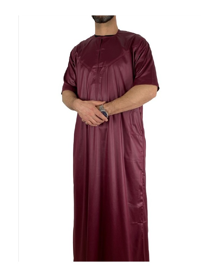 Qamis Emirati a maniche corte Bordeaux - Satiné Precious
