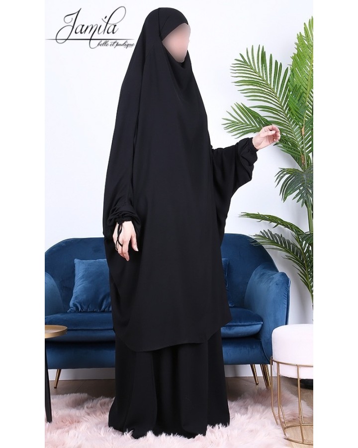Jilbab 2 peças saia Preto - Microfibra - Jamila
