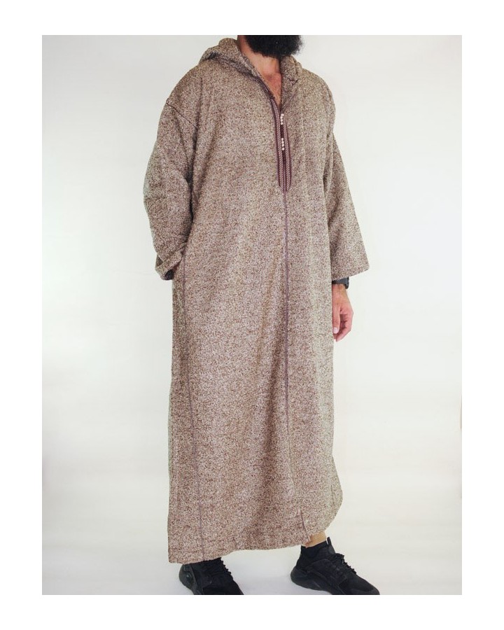 Djellaba marocaine Ouazzania hiver - Marron uni