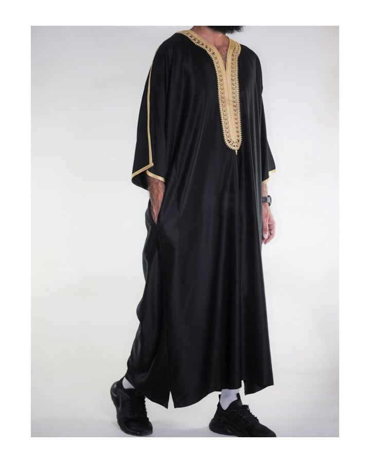 Gandoura marroquí Amir - negro/oro