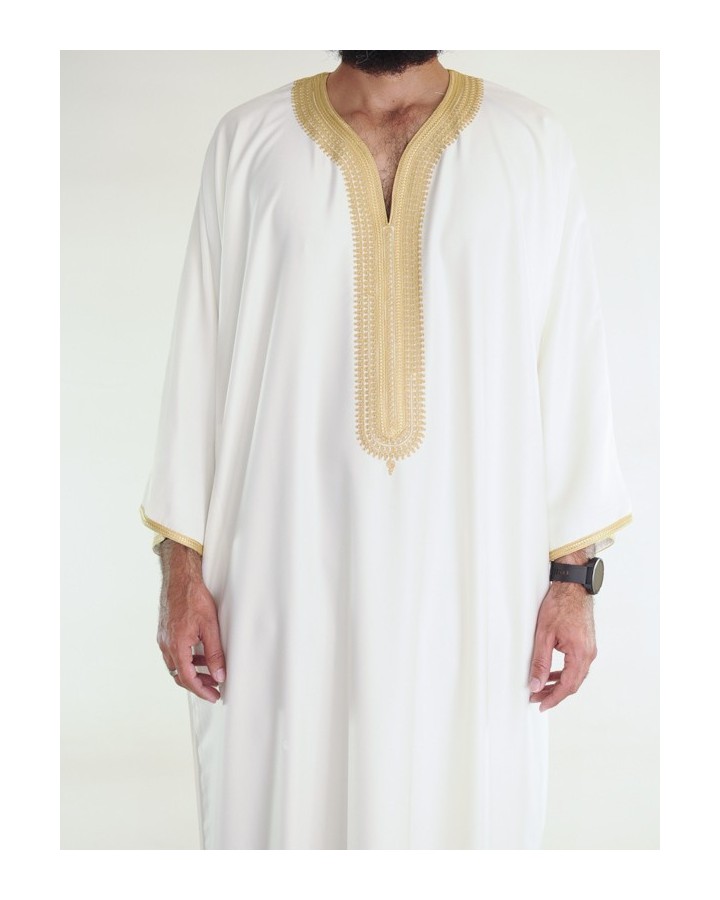 Marokkanische Gandoura Amir - Off-White / Gold