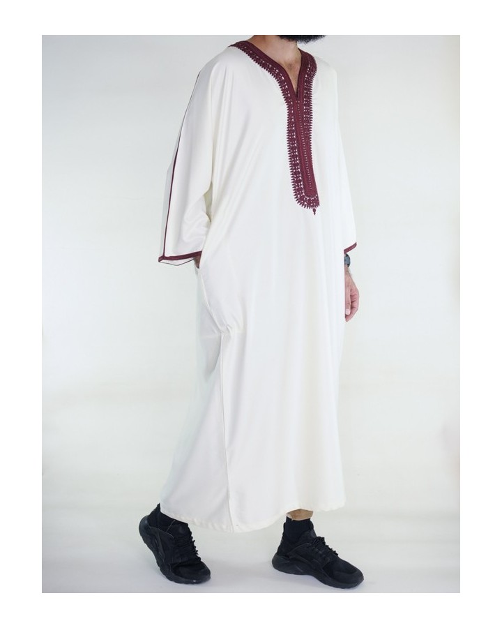 Gandoura marroquina Amir - branco / bordeaux