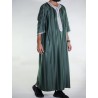 Gandoura marocaine Vert bouteille / Broderie Blanche