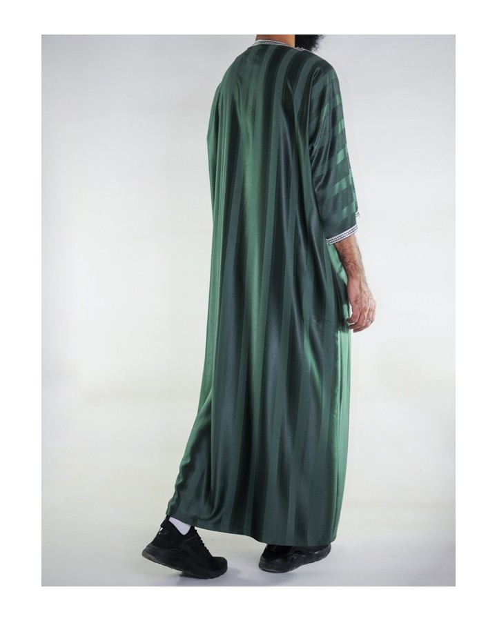 Gandoura marocană verde sticlă / Broderie albă