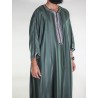 Gandoura marocaine Vert bouteille / Broderie Blanche