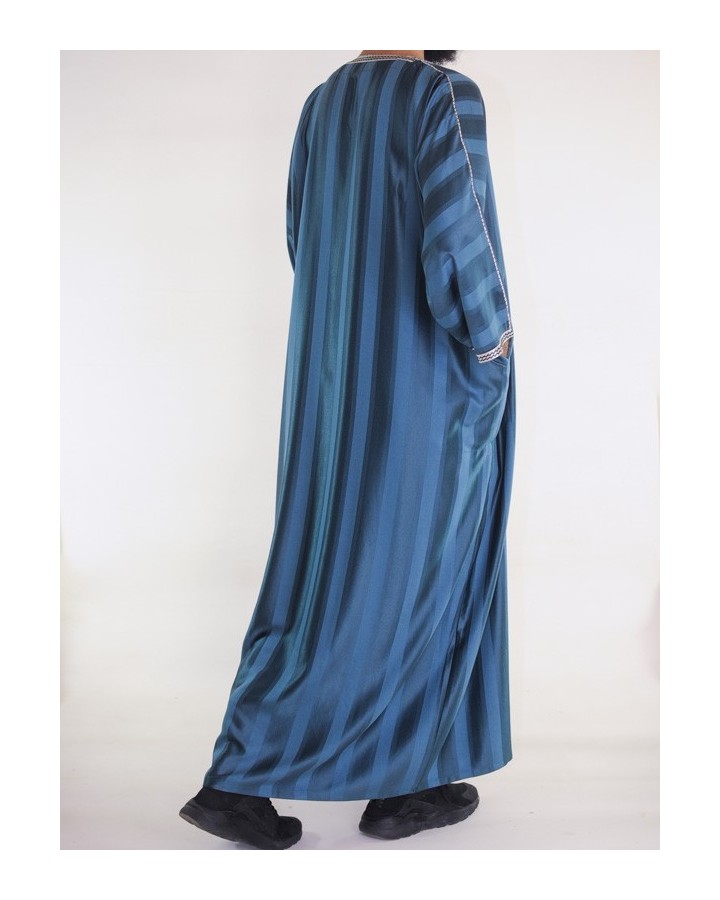 Gandoura marocchino blu smeraldo / Ricamo bianco