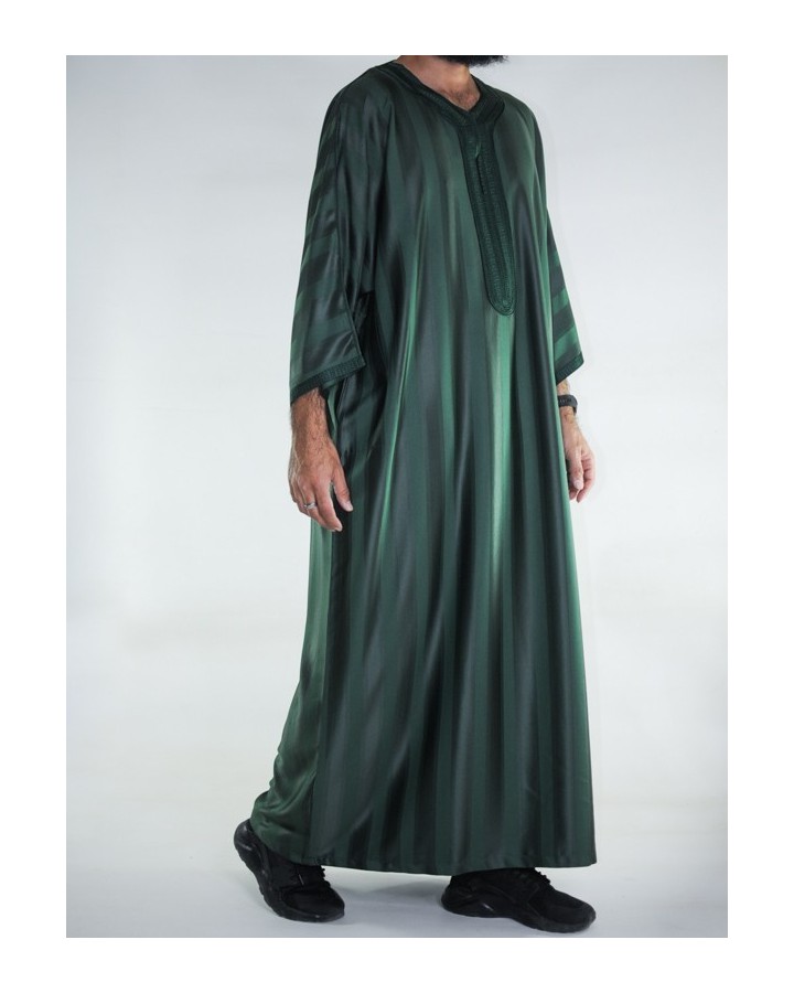 Gandoura Jawhara marocchino - Verde bottiglia / Ricamo tono su tono