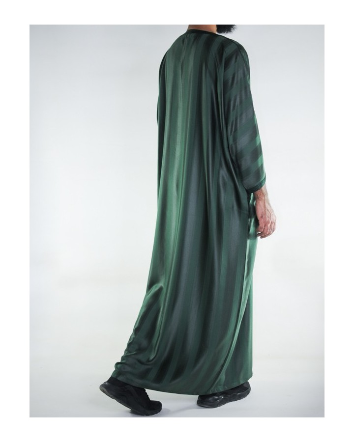Gandoura marocaine Jawhara - Vert bouteille / Broderie ton sur ton