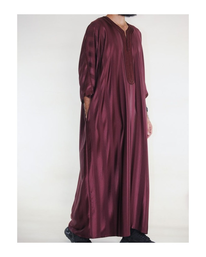 Gandoura marocaine Jawhara - Grenat / Broderie ton sur ton
