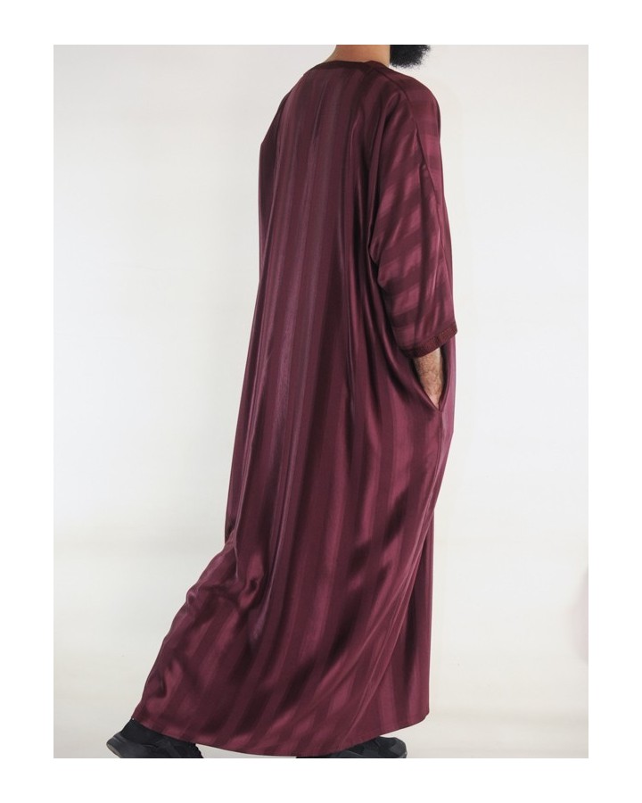 Marokkansk Gandoura Jawhara - Granat / Tone-i-tone-broderi
