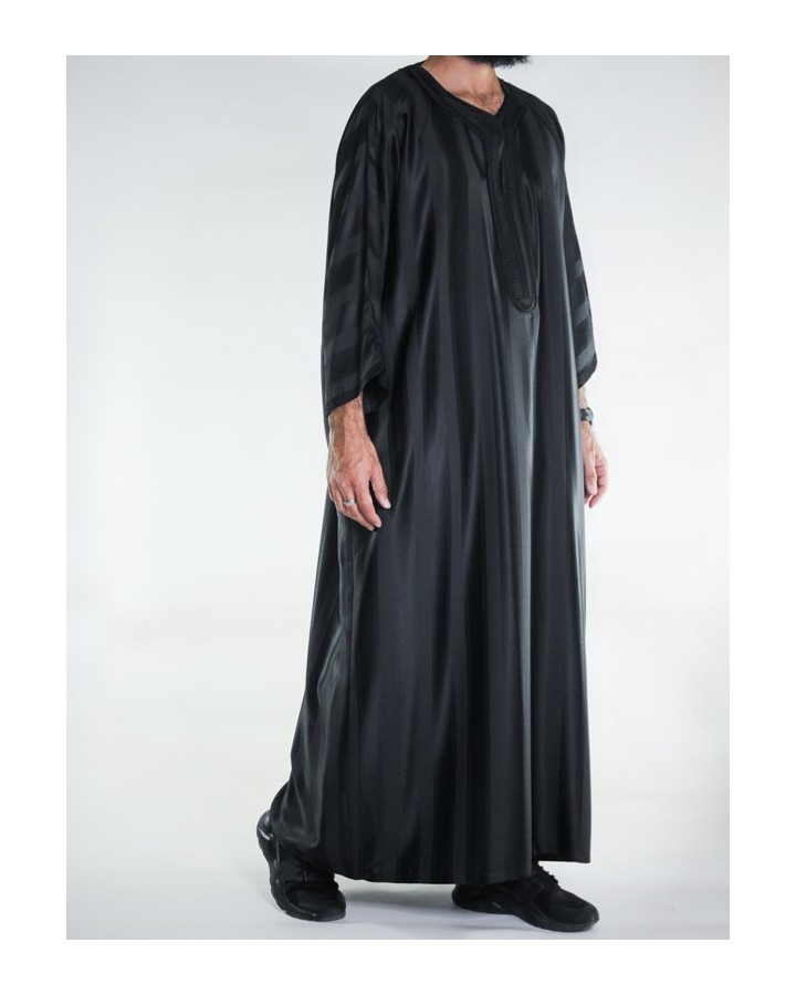 Gandoura djellaba marocaine Noir / Broderie ton sur ton