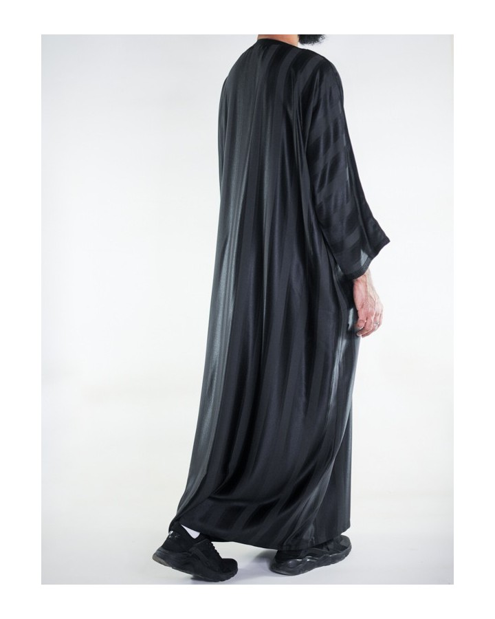 Gandoura marocaine Jawhara - Noir / Broderie ton sur ton