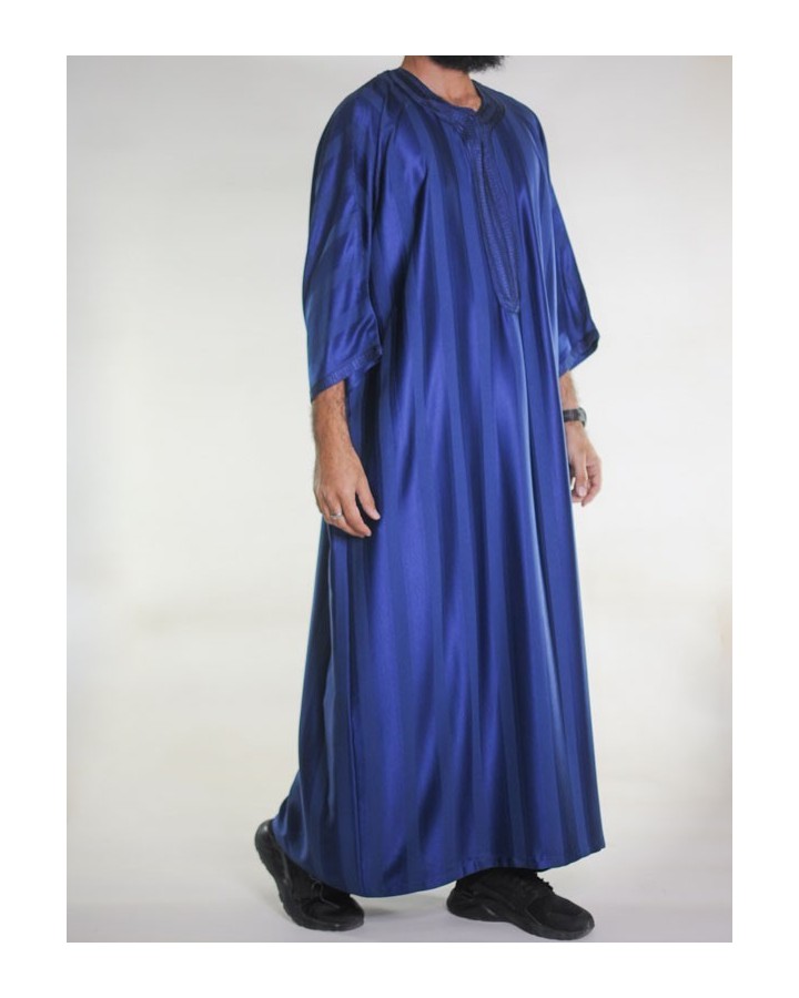 Gandoura Jawhara marocchino - Blu navy / Ricamo tono su tono