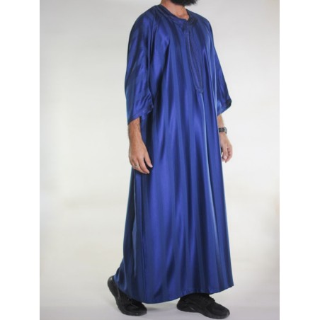 Gandoura Jawhara marroquí - Azul marino / Bordado tono sobre tono