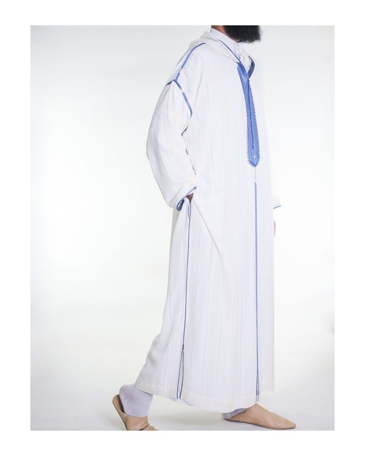 Djellaba marocaine en mousseline - Blanc cassé bleu clair