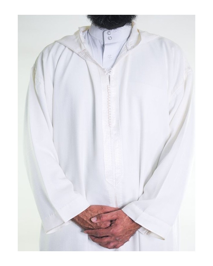 Djellaba marocaine en mousseline - Blanc cassé