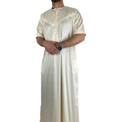 Qamis Emirati manches courtes Blanc cassé - Satiné Precious