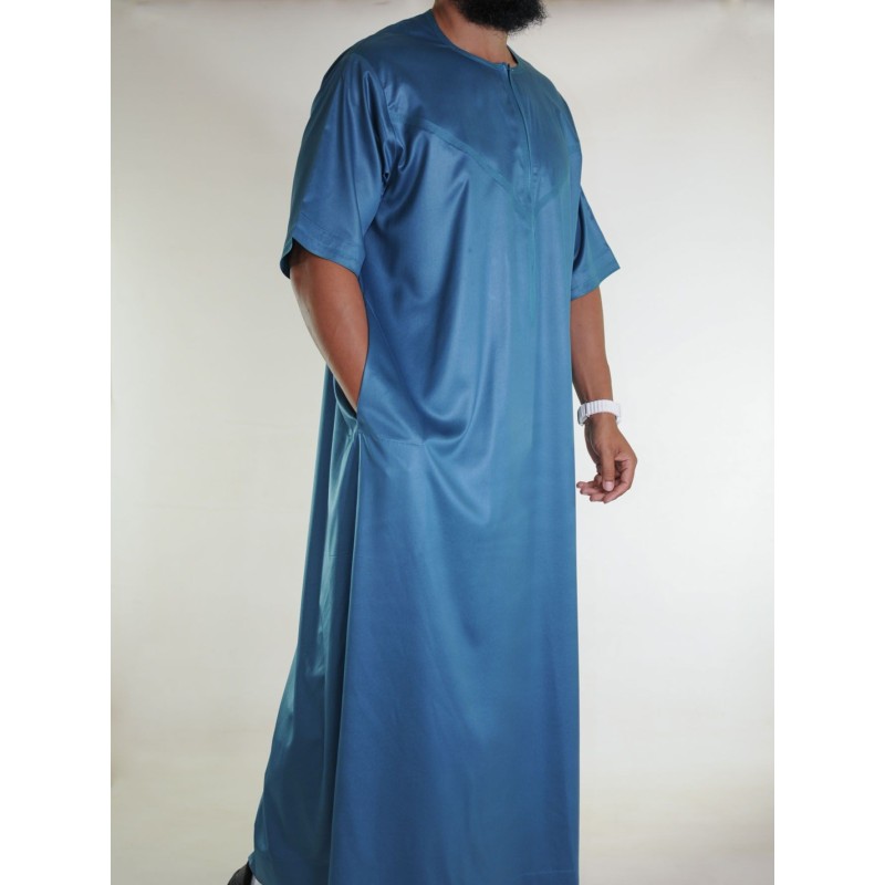 Qamis Emirati short sleeves Blue Green - Satin